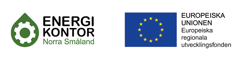 Två loggor på vit bakgrund: "Energikontor Norra Småland" samt "Europeiska Unionen, Europeiska regionala utvecklingsfonden".