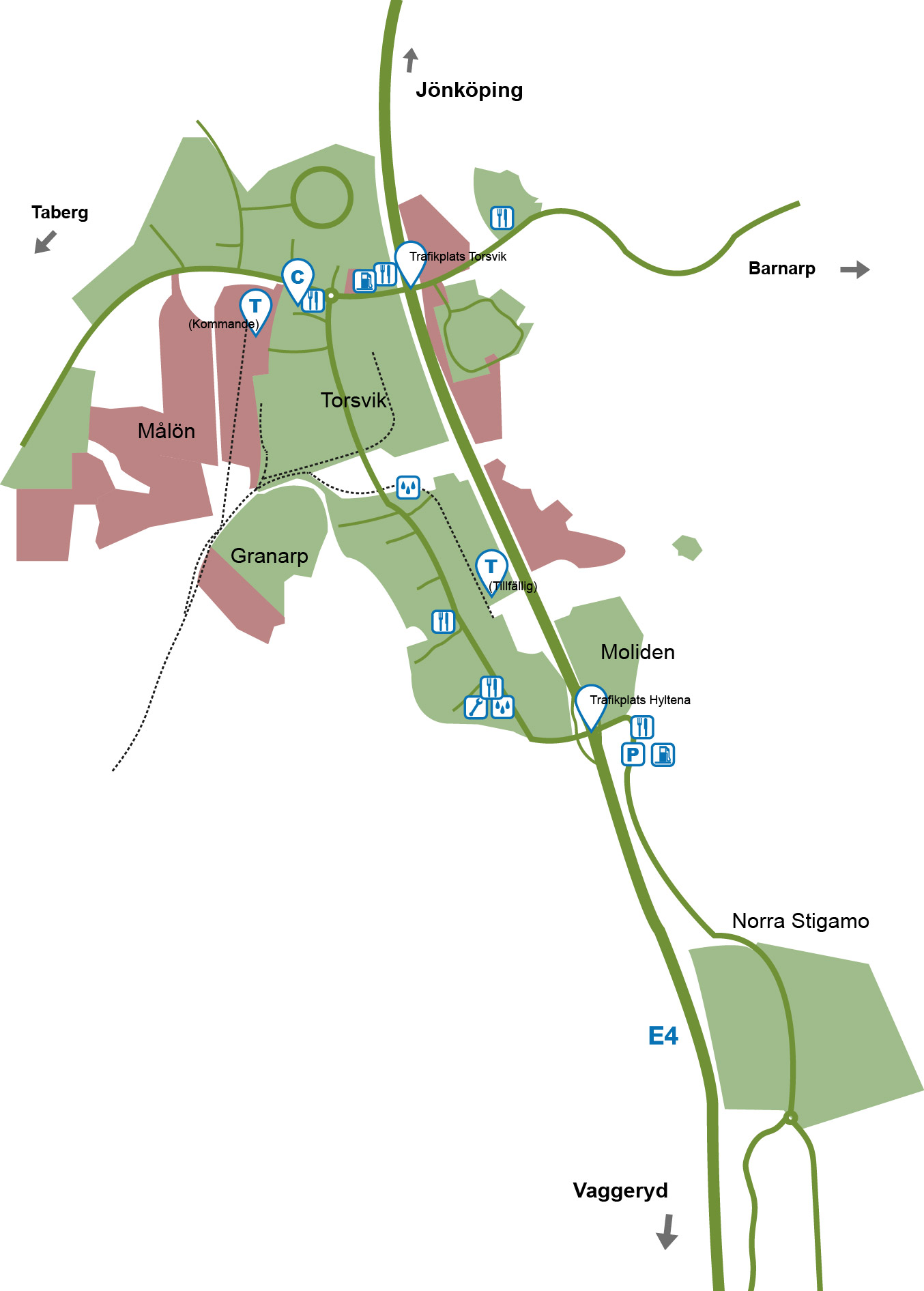 Illustrerad karta över LogPoint South Sweden och de olika delområdena.