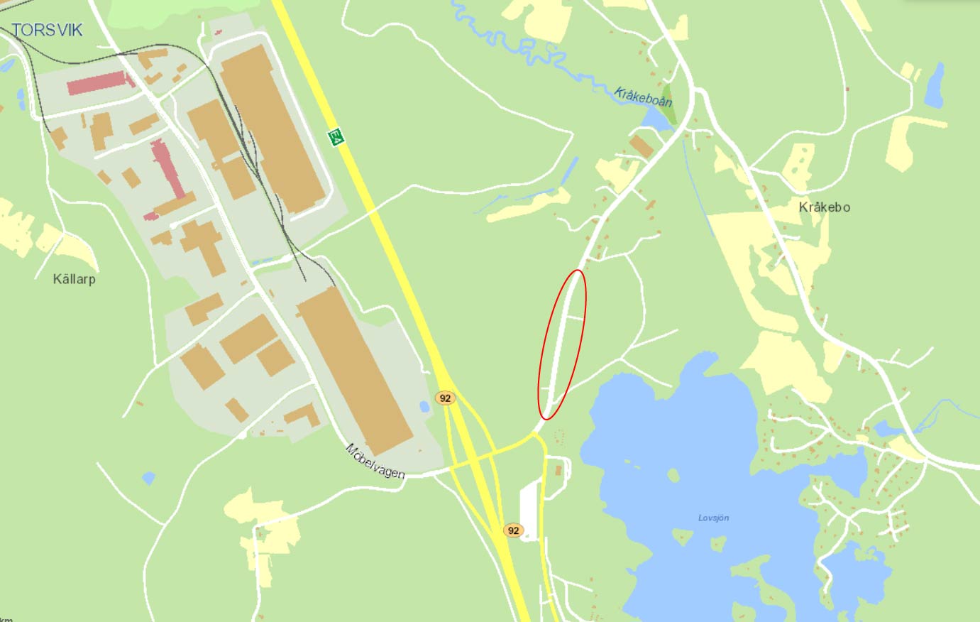 Bilden visar en karta där områdets som påverkas är inringat.